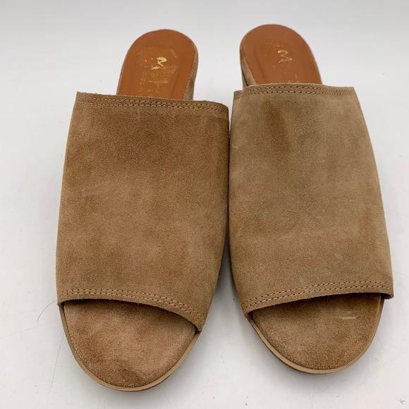 Mariella Suede‎ Peep Toe Sandals Block Heel Mules Slip On Made in Italy Women 8M - Picture 10 of 12